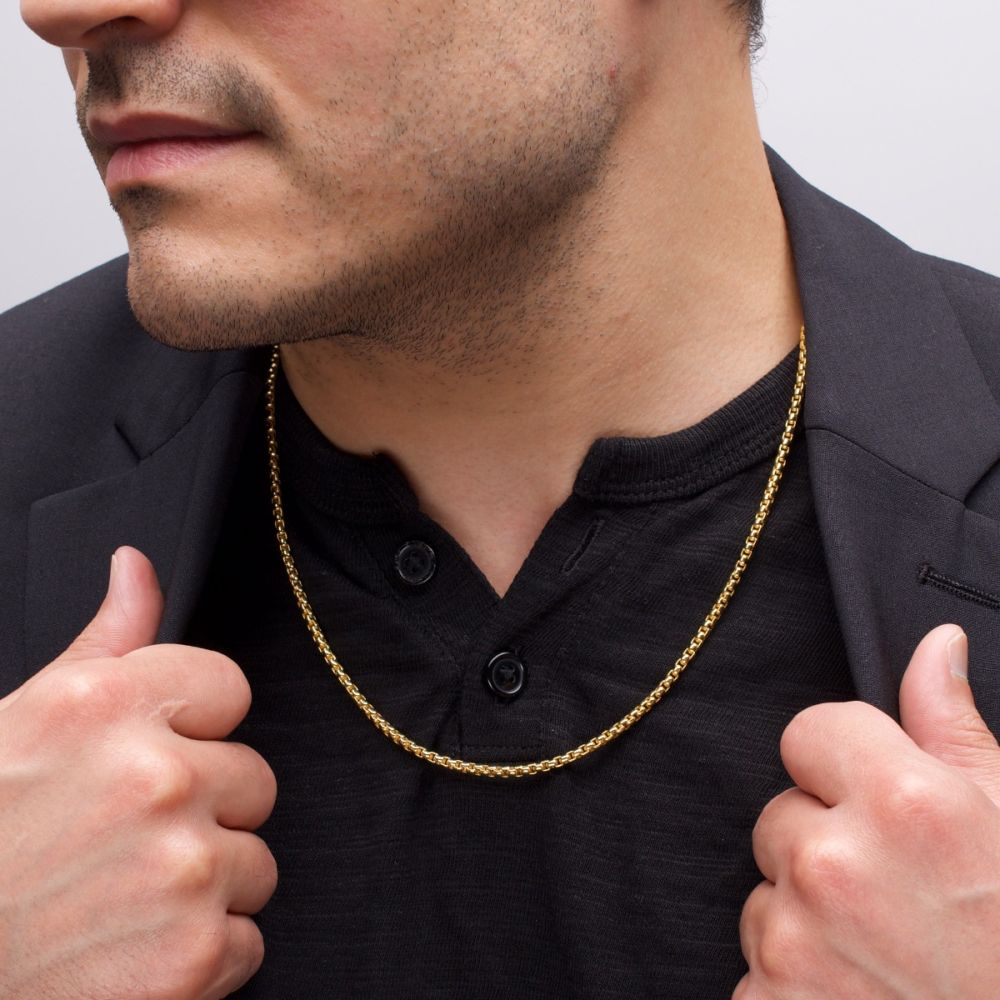 3mm 18Kt Gold IP Titanium Box Chain Necklace 22"