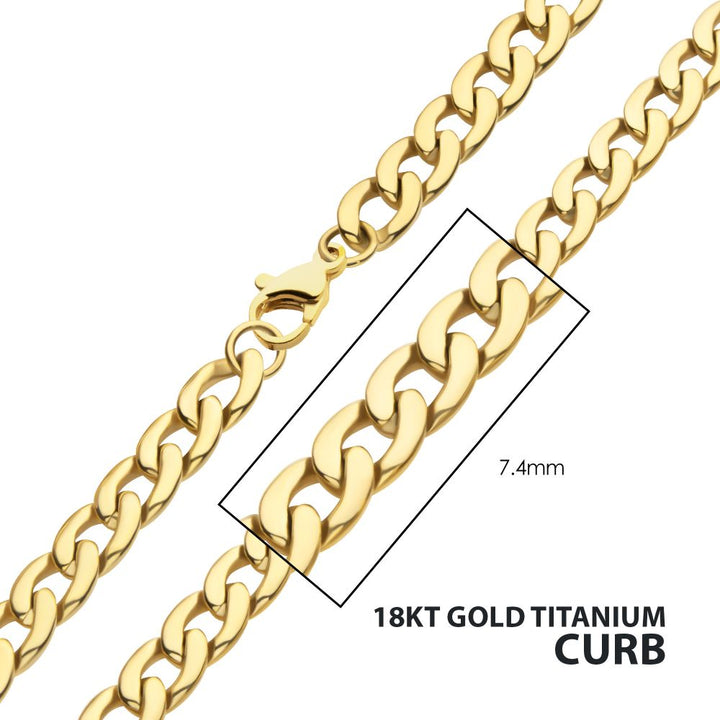 7.4mm 18Kt Gold IP Titanium Curb Chain Necklace 20"
