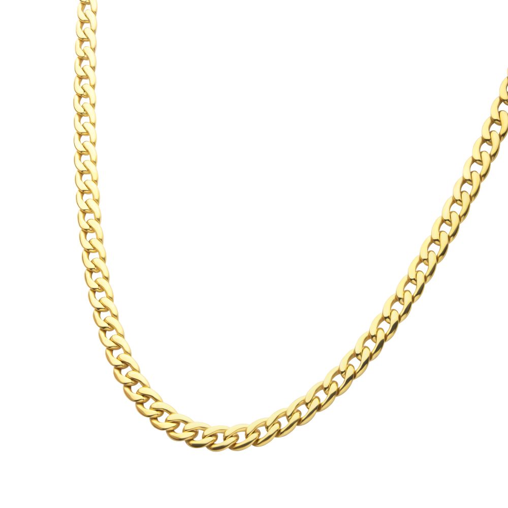 3.5mm 18Kt Gold IP Titanium Flat Curb Chain Necklace 18"