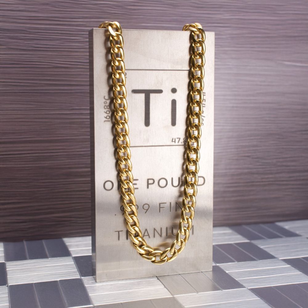 7.4mm 18Kt Gold IP Titanium Curb Chain Necklace 22"