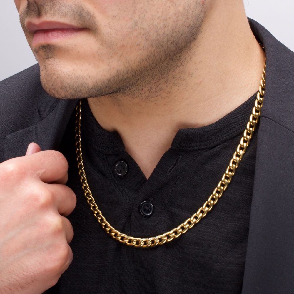 7.4mm 18Kt Gold IP Titanium Curb Chain Necklace 20"