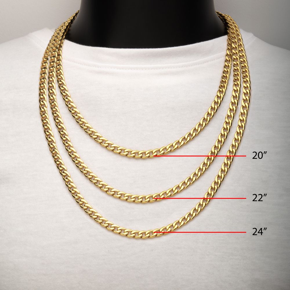 7.4mm 18Kt Gold IP Titanium Curb Chain Necklace 22"