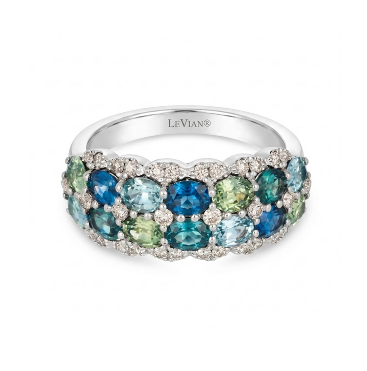 Ombre Sapphire & Diamond Band Ring | 2.80 ct Blue & Green Sapphires | 0.40 ct Diamonds | 14K White Gold - Brownee Jewelers