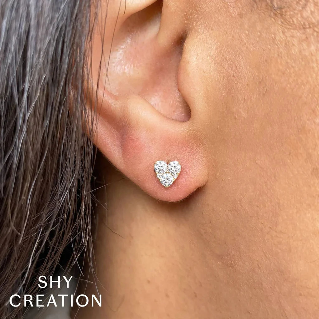 Diamond Heart Stud Earrings in 14k Yellow Gold