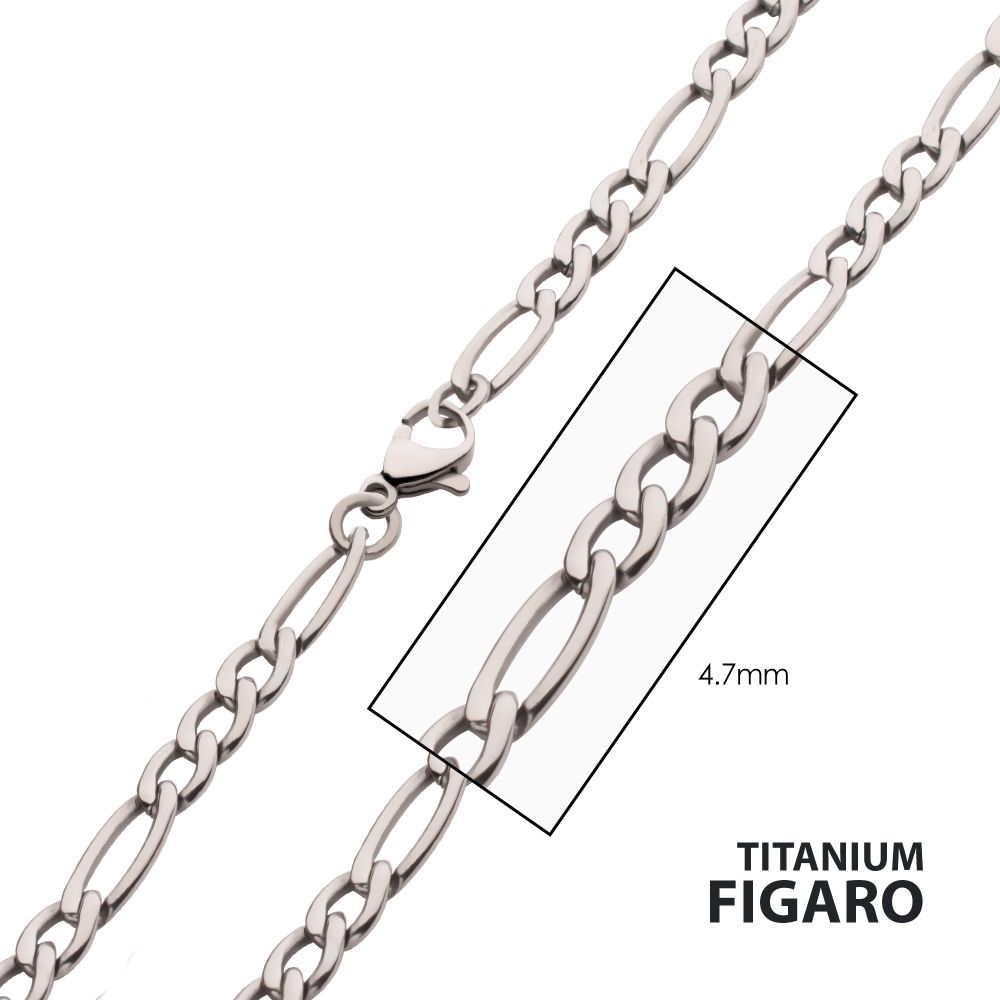 4.7mm Titanium Figaro Chain Necklace 24"