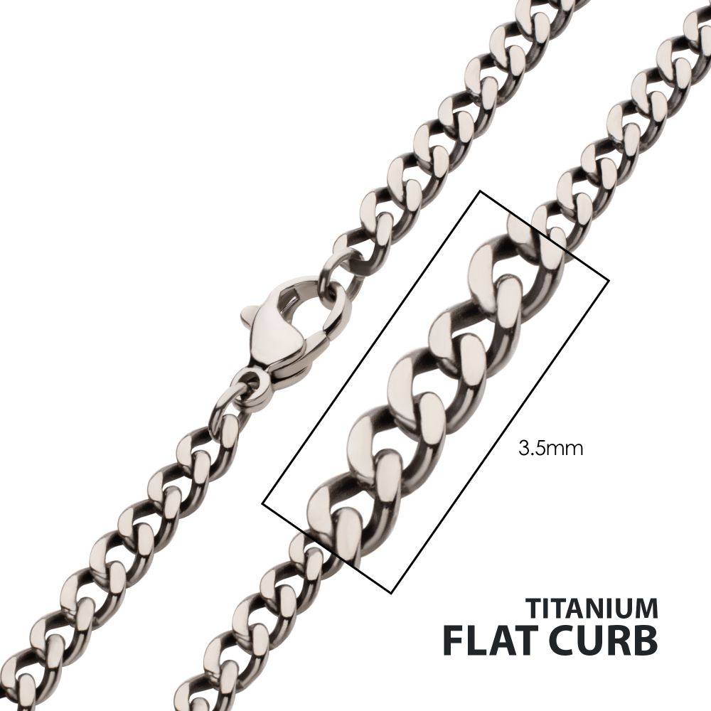 3.5mm Titanium Flat Curb Chain Necklace 22"