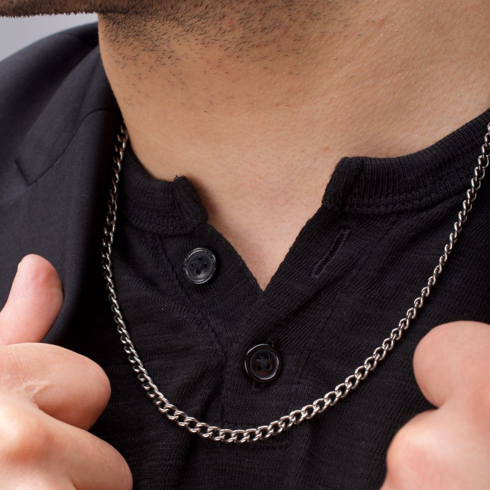 3.5mm Titanium Flat Curb Chain Necklace 24"