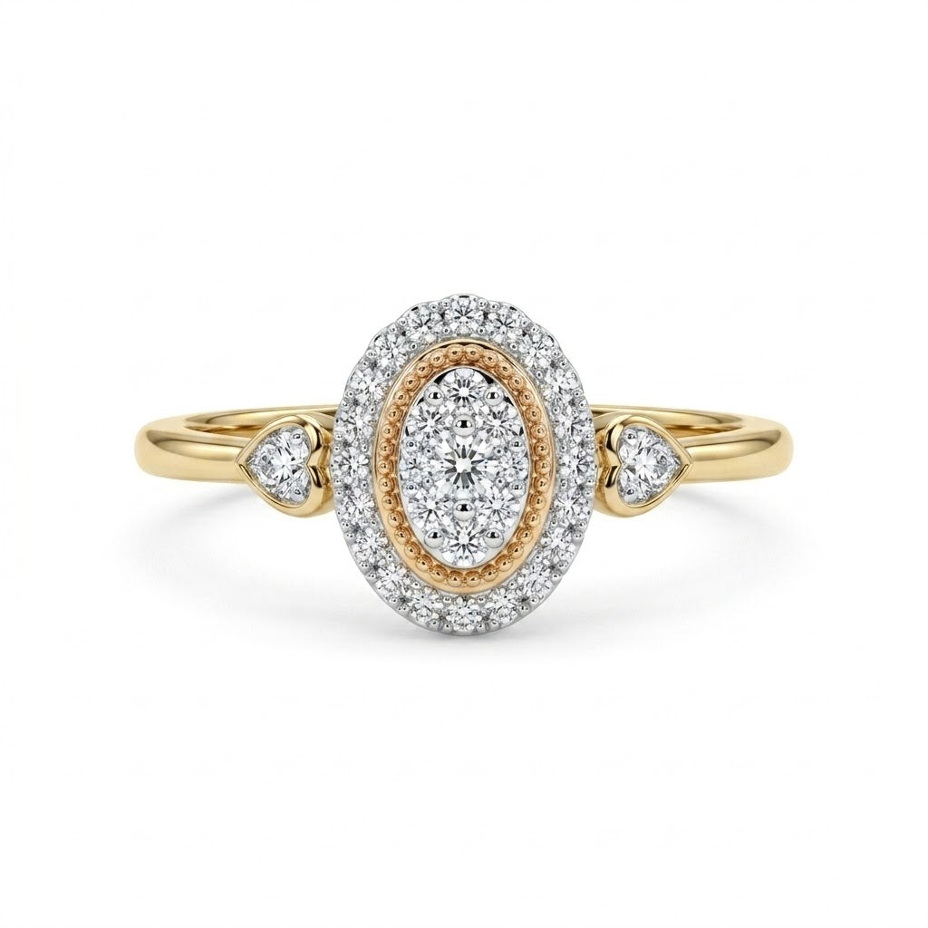Diamond Oval Halo Ring | 10K Yellow Gold | 0.20 CTW Diamond Ring | Vintage-Inspired Oval Design - Brownee Jewelers