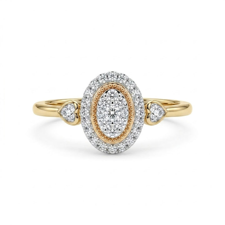 Diamond Oval Halo Ring | 10K Yellow Gold | 0.20 CTW Diamond Ring | Vintage-Inspired Oval Design - Brownee Jewelers