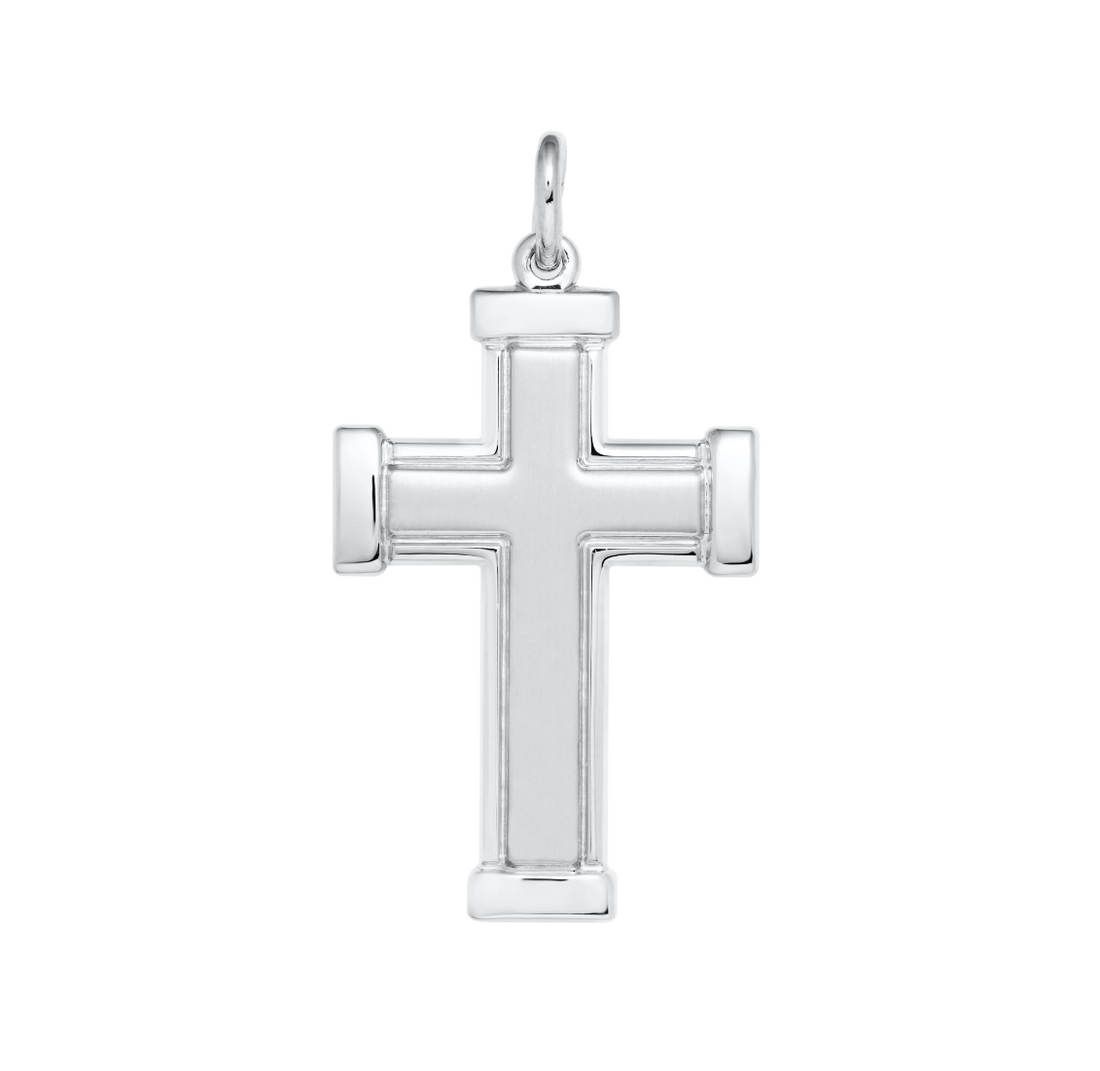 Cross Pendant | Sterling Silver | Satin & Polished Finish | Religious Pendant | Classic Cross Design - Brownee Jewelers