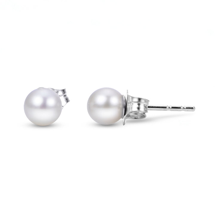 Freshwater Cultured Pearl Stud Earrings | Sterling Silver | 4mm Round Pearl | Classic Post Earrings | 627524/FW - Brownee Jewelers