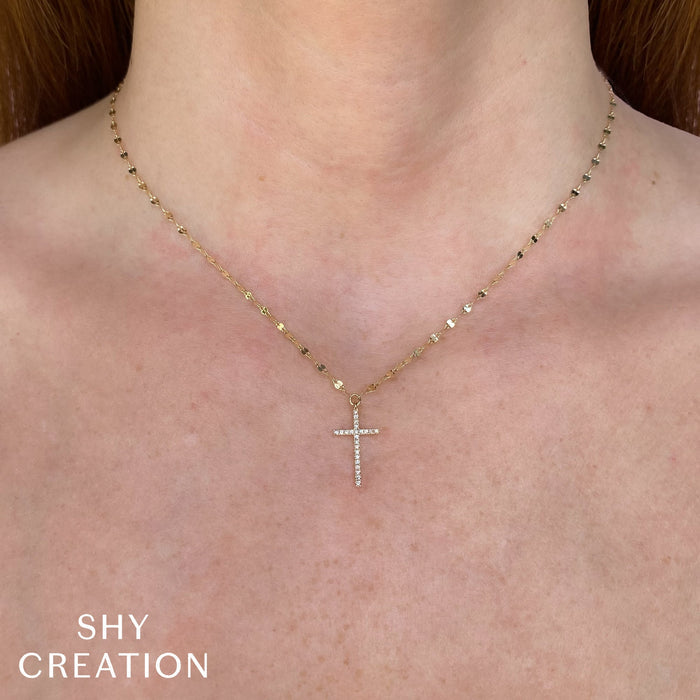 SHY CREATION KATE | 0.06CT DIAMOND CROSS SPARKLE CHAIN NECKLACE | 14K YELLOW GOLD | SC55026066 - Brownee Jewelers