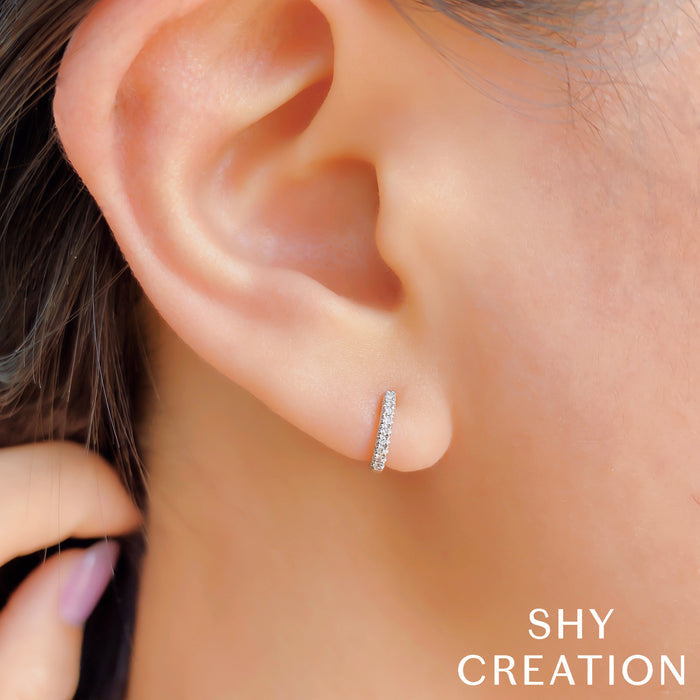 SHY CREATION KATE | 0.04CT DIAMOND MINI HUGGIE EARRING | 14K WHITE GOLD | SC22003982V3 - Brownee Jewelers