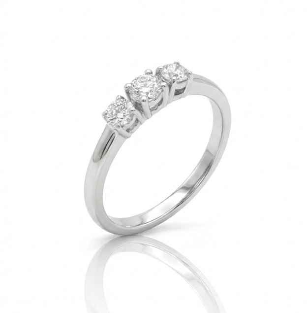 Three Stone Round Diamond Ring | 14K White Gold | 0.20 ctw Diamond Ring - Brownee Jewelers