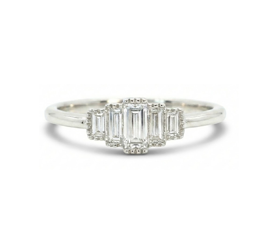 Baguette Diamond Bar Ring | 14K White Gold | Multi-Stone Diamond Ring - Brownee Jewelers