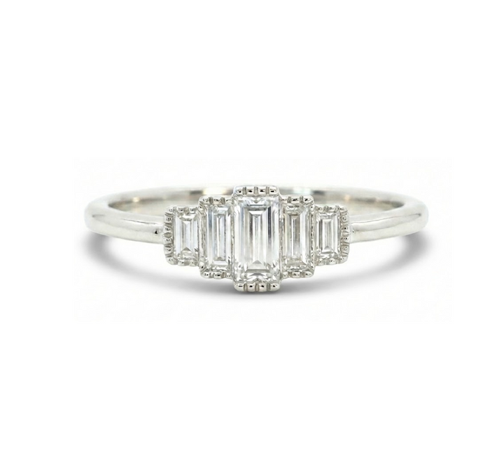 Baguette Diamond Bar Ring | 14K White Gold | Multi-Stone Diamond Ring - Brownee Jewelers