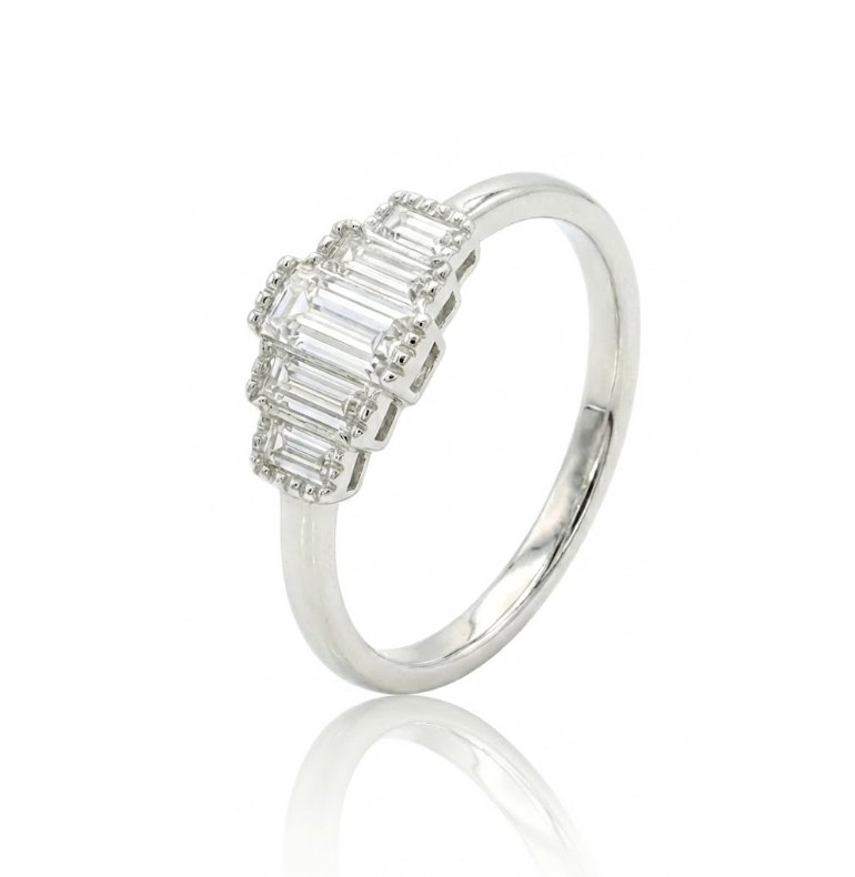 Baguette Diamond Bar Ring | 14K White Gold | Multi-Stone Diamond Ring - Brownee Jewelers