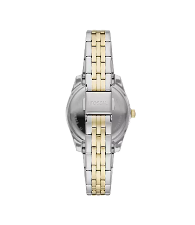 Scarlette Three-Hand Date Watch | Fossil | Two-Tone Stainless Steel | Champagne Dial | Fluted Bezel - Brownee Jewelers