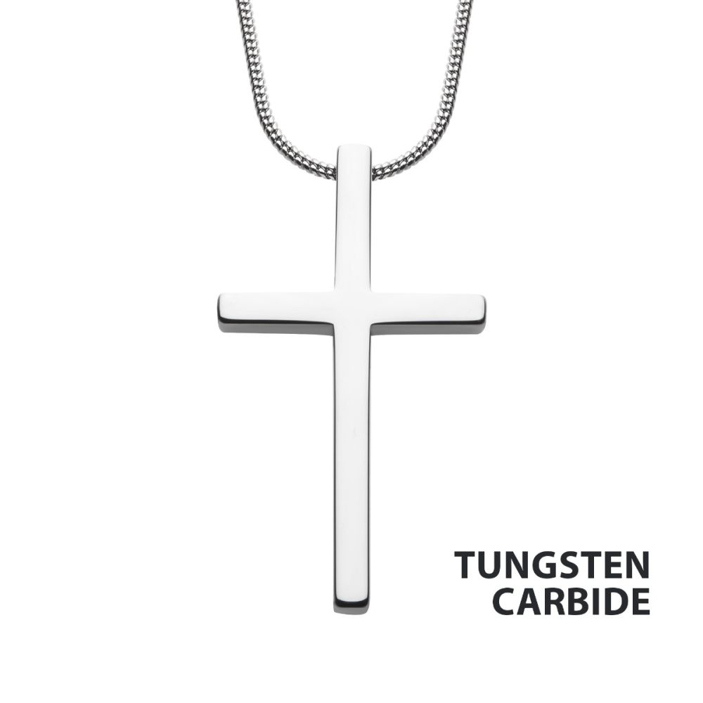 Tungsten Carbide Cross Pendant with Steel Snake Chain