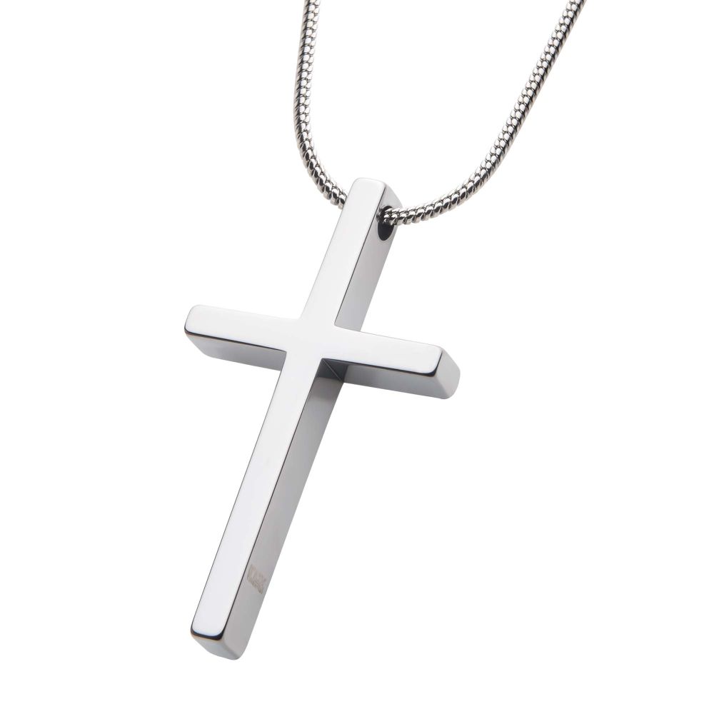 Tungsten Carbide Cross Pendant with Steel Snake Chain