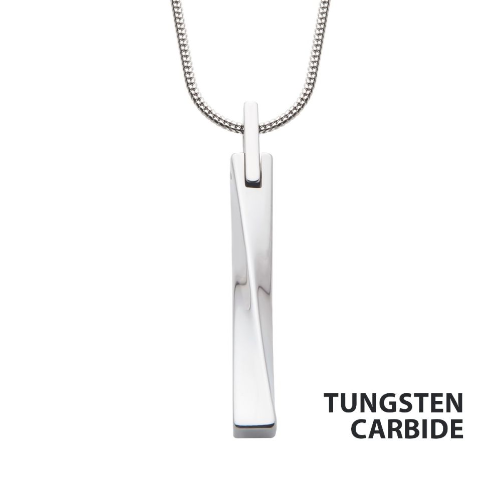 Tungsten Carbide Warped Monolith Pendant with Steel Snake Chain