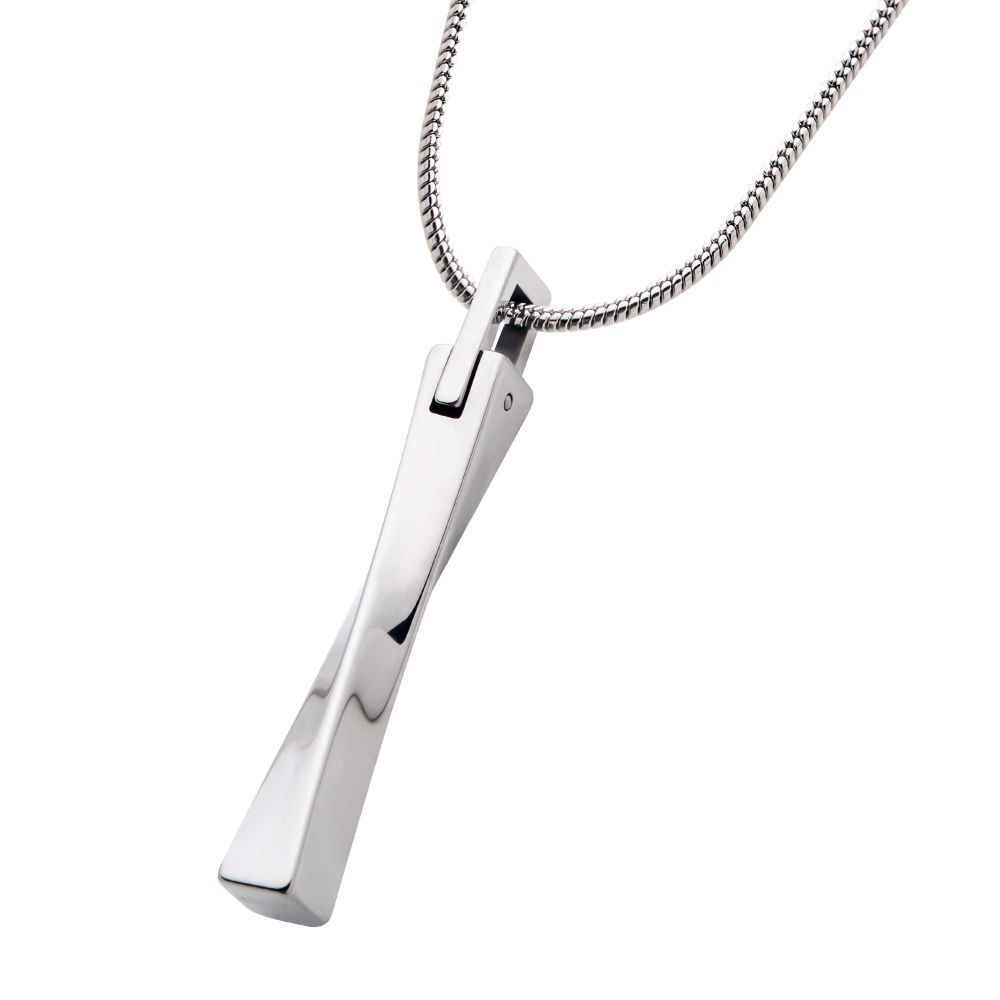 Tungsten Carbide Warped Monolith Pendant with Steel Snake Chain