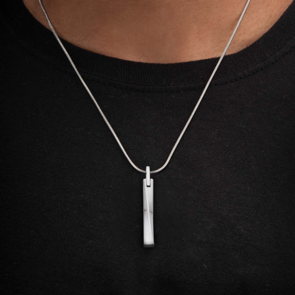 Tungsten Carbide Warped Monolith Pendant with Steel Snake Chain