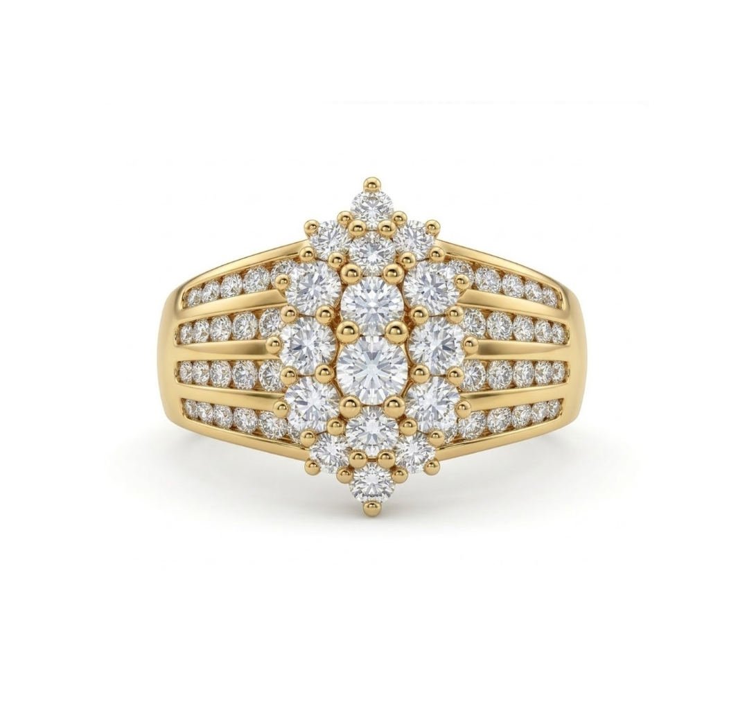 Marquise Diamond Cluster Ring | 14K Yellow Gold | Multi-Row Band | Statement Ring - Brownee Jewelers