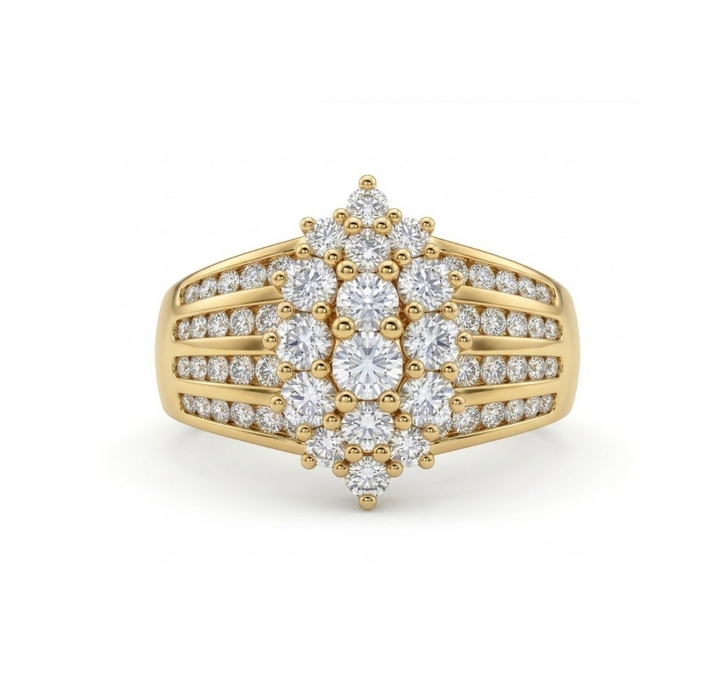 Marquise Diamond Cluster Ring | 14K Yellow Gold | Multi-Row Band | Statement Ring - Brownee Jewelers