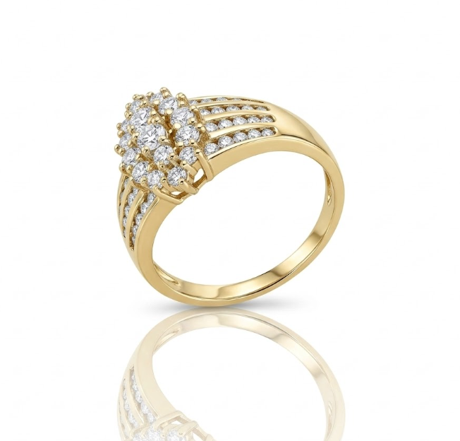 Marquise Diamond Cluster Ring | 14K Yellow Gold | Multi-Row Band | Statement Ring - Brownee Jewelers