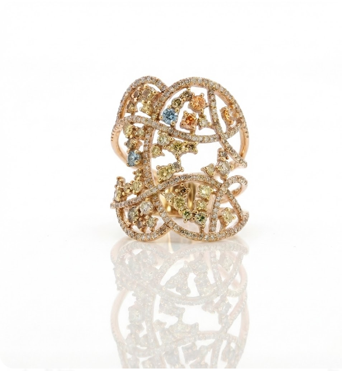 Freeform Pavé Diamond Statement Ring | 18K Yellow Gold | 1.85 ctw | Couture Fashion Ring - Brownee Jewelers