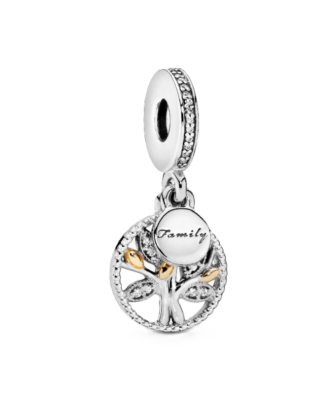 Pandora Family Tree Dangle Charm in Sterling Silver with 14K Gold Accents and Clear Cubic Zirconia