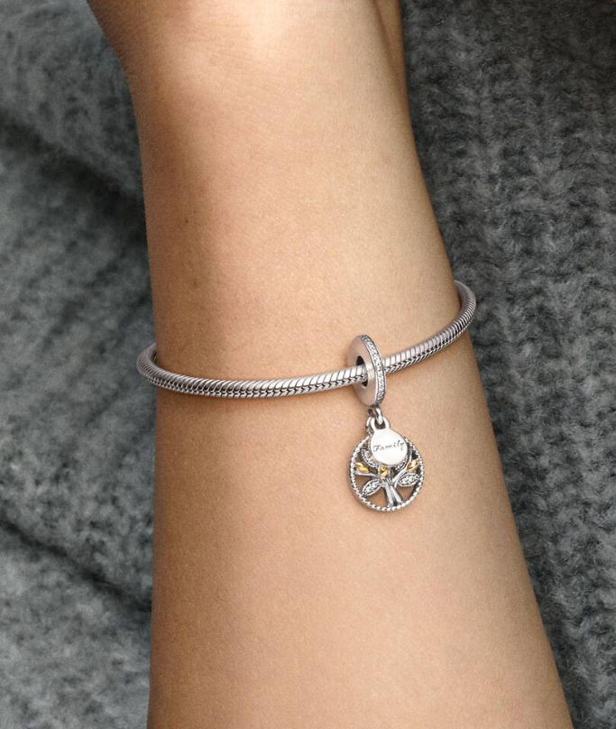 Pandora | Family Tree Dangle Charm | Sterling Silver & 14K Gold | Clear Cubic Zirconia | 791728CZ - Brownee Jewelers