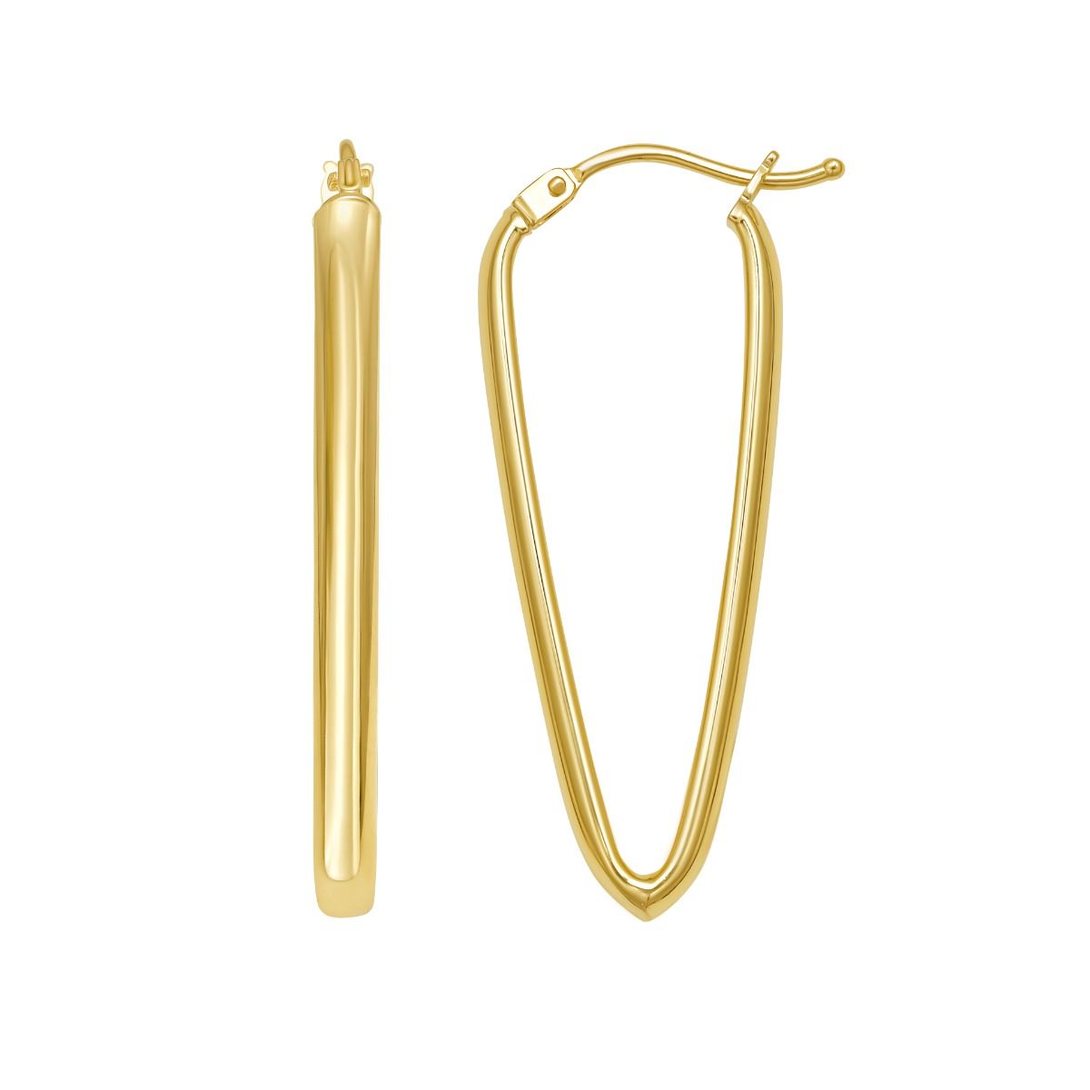 14K Yellow Gold Hinged Hoop V-Shaped Earrings