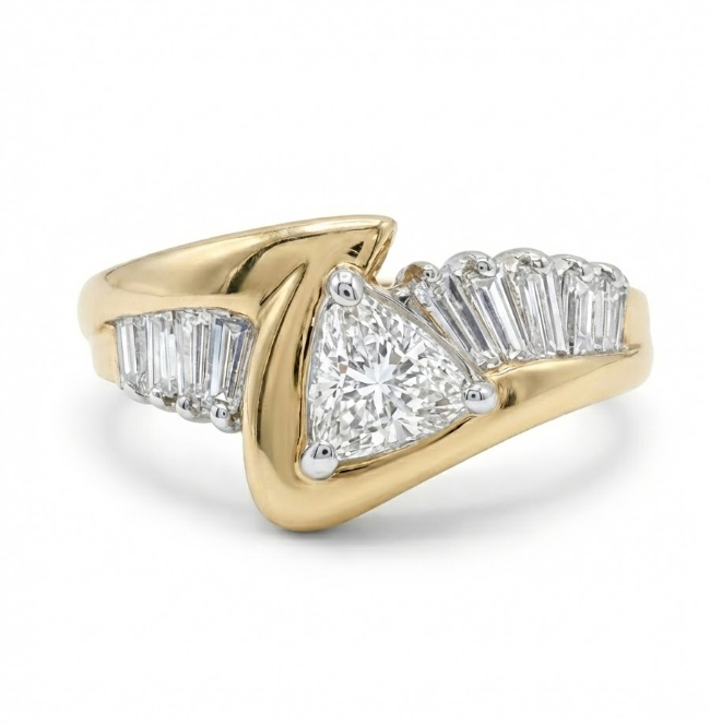 Trillion & Baguette Diamond Ring | 10K Yellow Gold | Vintage-Inspired Statement - Brownee Jewelers