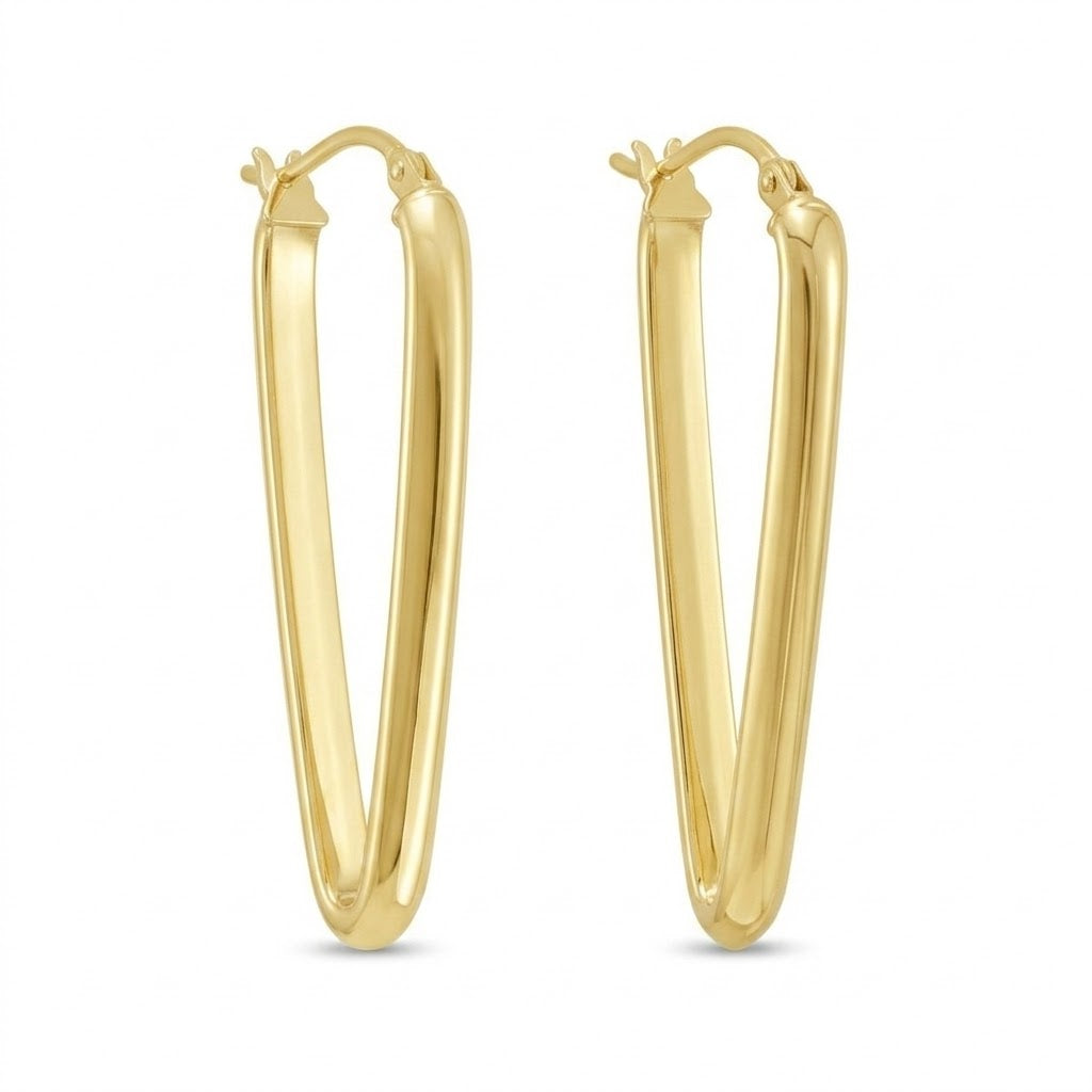 14K Yellow Gold Hinged Hoop V-Shaped Earrings