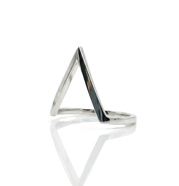 V-Shaped Chevron Ring | 14K White Gold | Minimalist Contour Band - Brownee Jewelers