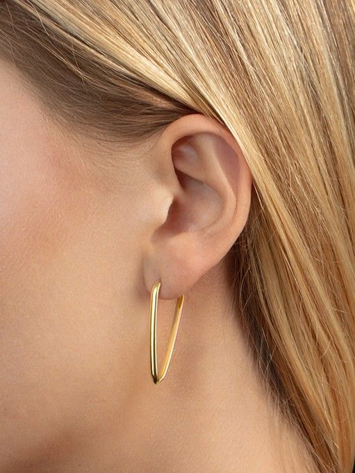 14K Yellow Gold Hinged Hoop V-Shaped Earrings