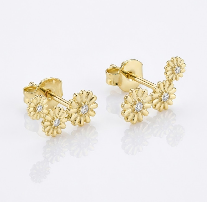 Diamond Flower Stud Earrings | 14K Yellow Gold | 0.09 ctw | Stud Earrings - Brownee Jewelers