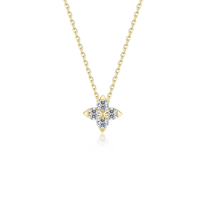 Lab-Grown Diamond Flower Pendant Necklace | Gold-Plated Sterling Silver | 0.69 CTW Lab-Grown Diamonds | 18 Inch - Brownee Jewelers