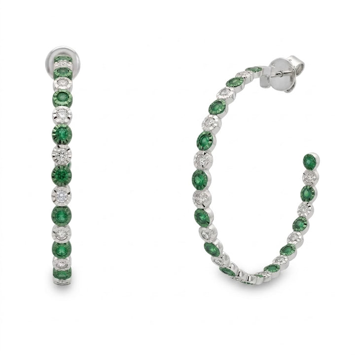 Hoop Earrings with .51 Carats Round Tsavorite and .50 Carats Diamonds in Alternating Pattern all in 14kt White Gold