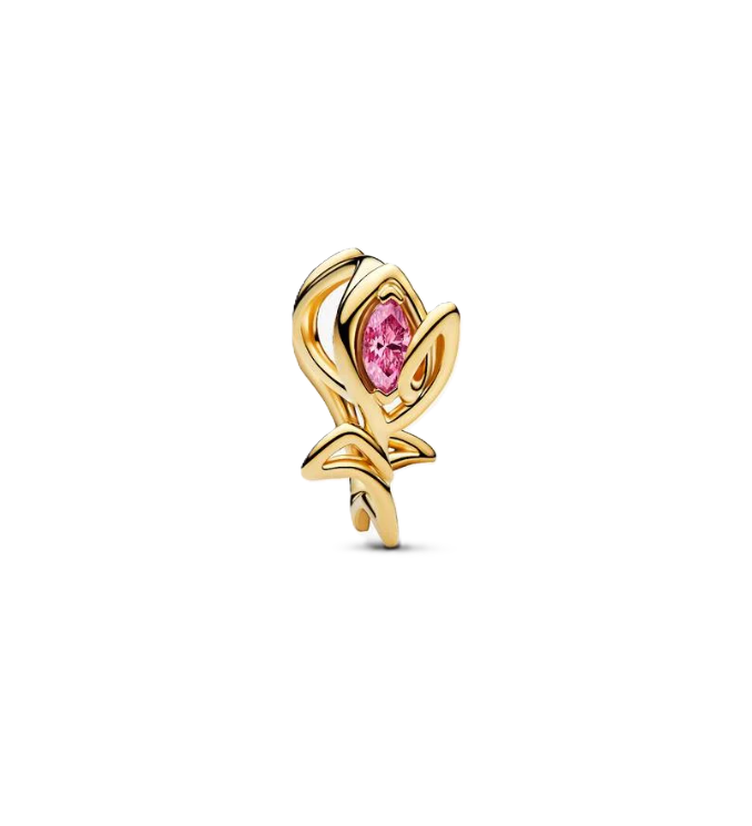 Pandora Openwork Tulip Charm in Sterling Silver with 14K Gold Plating and a Pink Cubic Zirconia