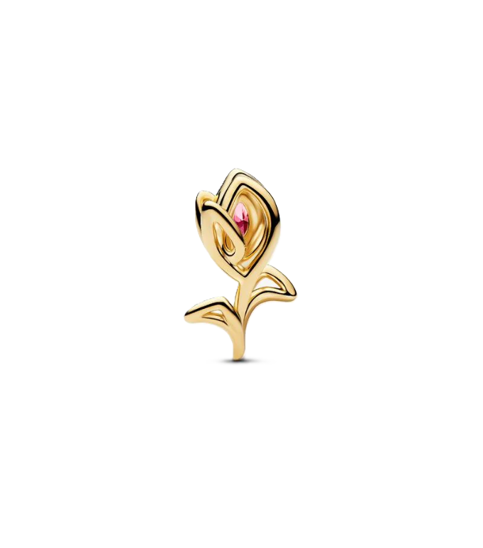 Pandora Openwork Tulip Charm in Sterling Silver with 14K Gold Plating and a Pink Cubic Zirconia