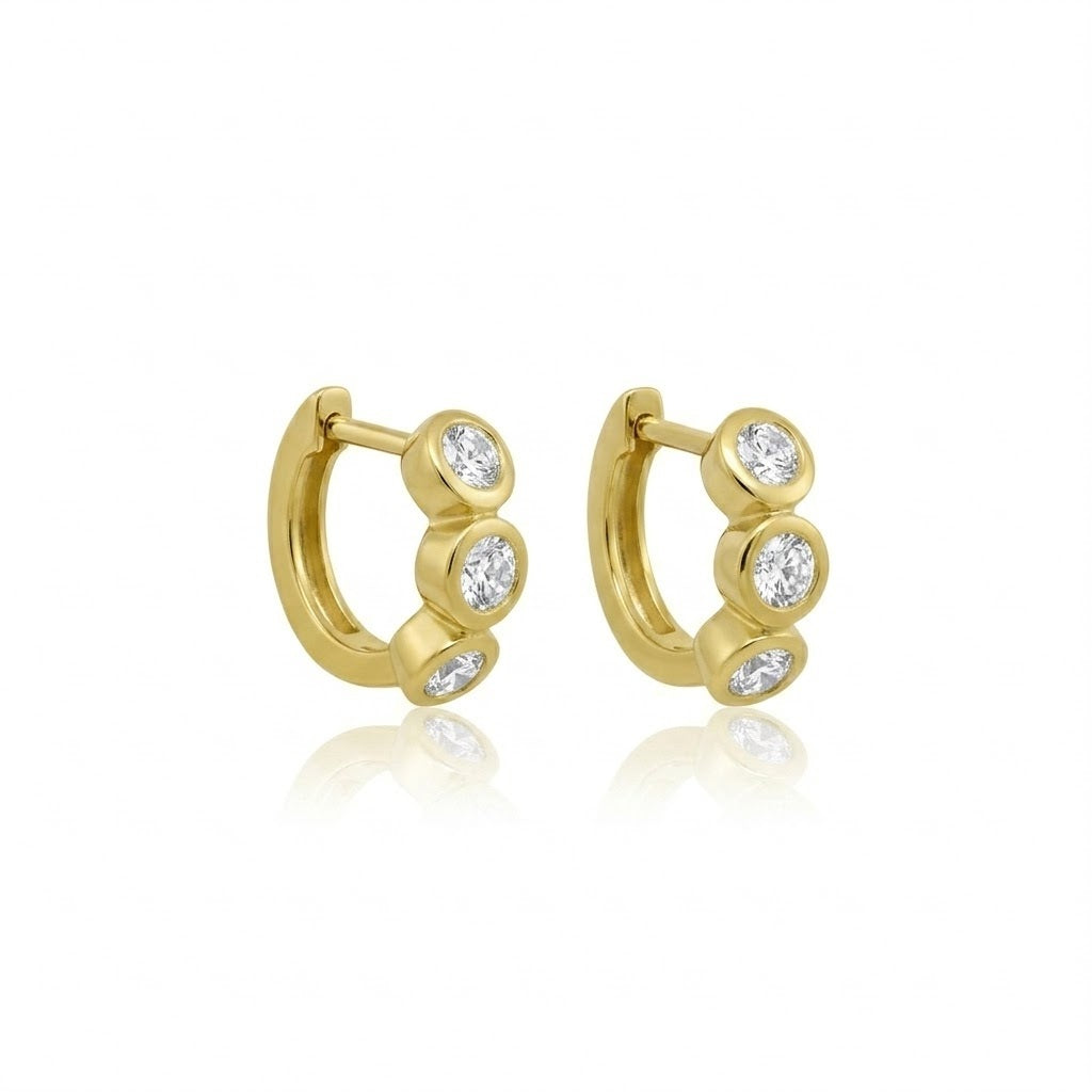 Round Lab-Grown Diamond Bezel Trio Huggie Earrings | 14K Yellow Gold | Earrings | 0.73 CTW Lab-Grown Diamonds | Bezel Set Trio Design | Huggie Hoops - Brownee Jewelers