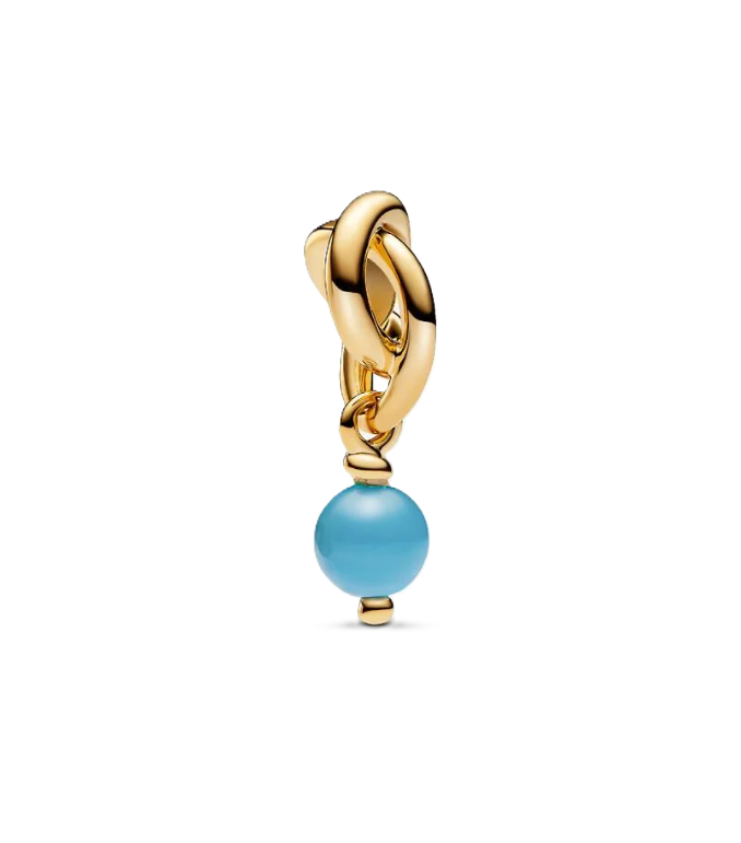 Pandora Turquoise Eternity Circle Dangle Charm in 14K Gold Plating