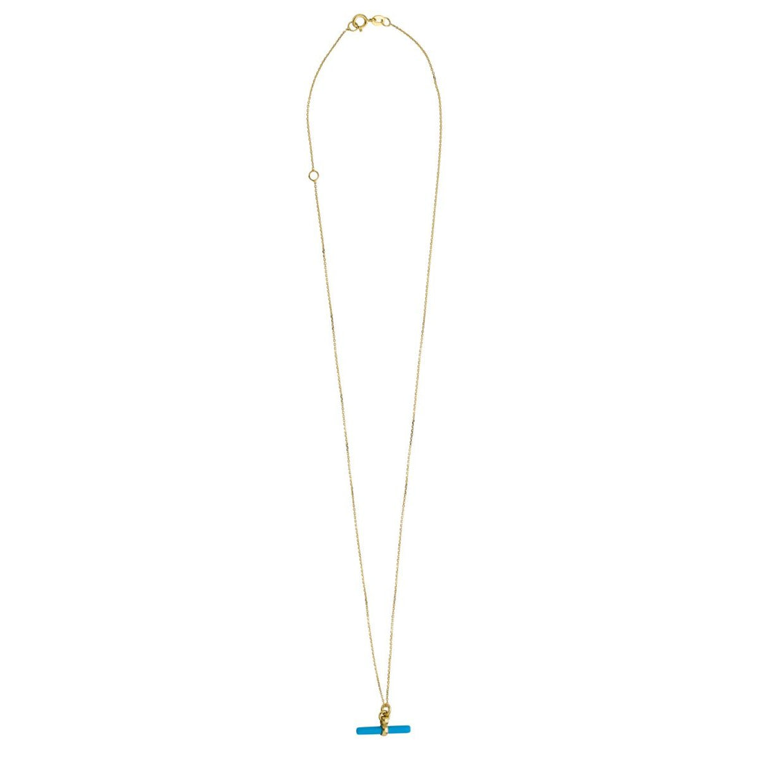 18 Inch Turquoise T-Bar Necklace in 14K Yellow Gold