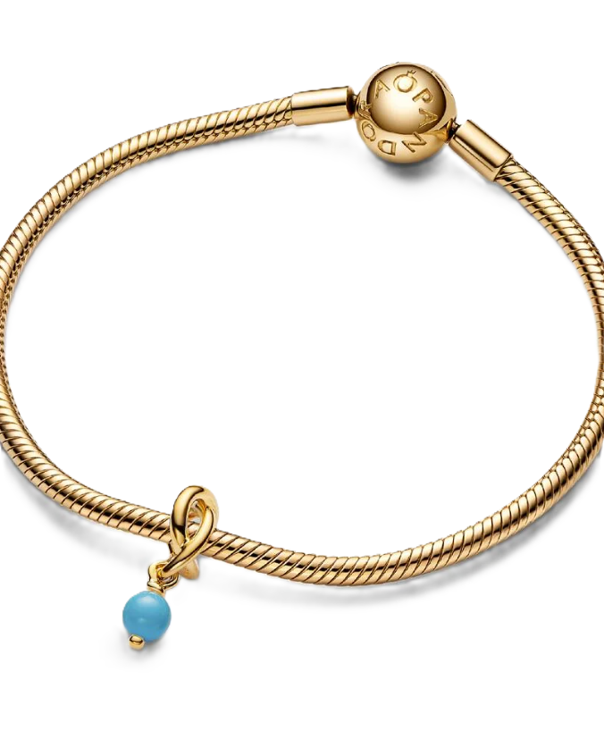 Pandora Turquoise Eternity Circle Dangle Charm in 14K Gold Plating