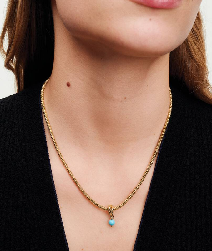 Pandora Turquoise Eternity Circle Dangle Charm in 14K Gold Plating
