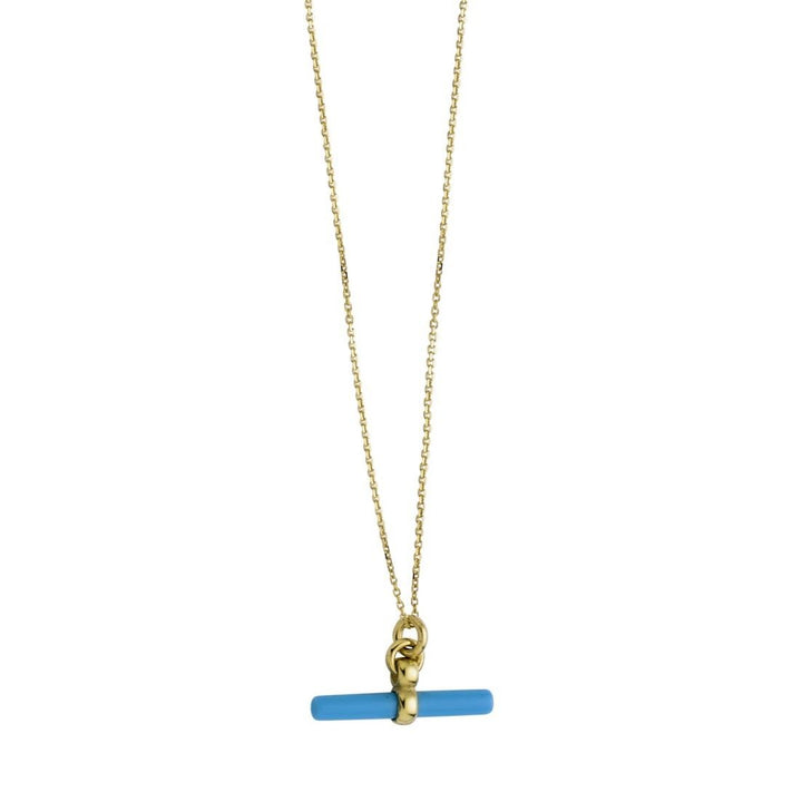 Turquoise T-Bar Necklace | 14K Yellow Gold | 18 Inches | C20718-18 - Brownee Jewelers