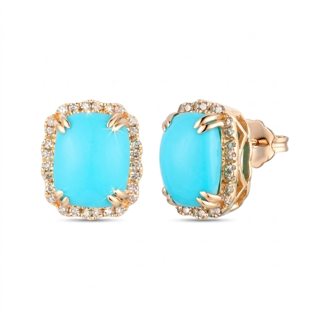 Le Vian® Robin’s Egg Blue Turquoise & Nude Diamonds™ Earrings in 14K Honey Gold™ – 4.75ct Bright, vibrant, and irresistibly elegant — these Le Vian® earrings showcase 4 3/4 cts. of Robin’s Egg Blue Turquoise, framed by a shimmering halo of 1/3 cts. of Nude Diamonds™